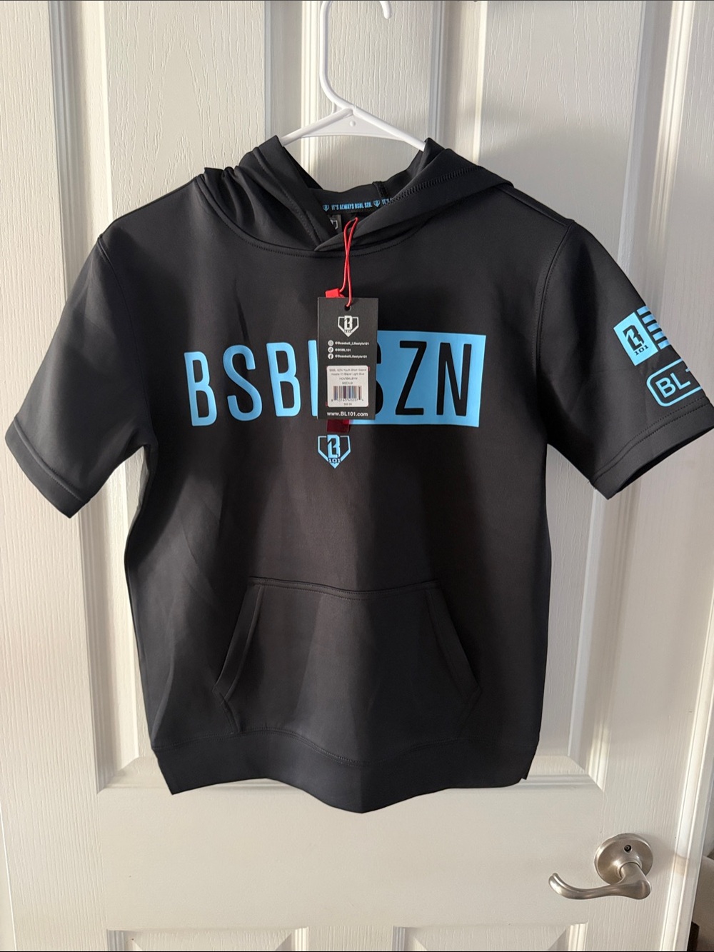 Baseball Lifestlye 101 Youth Short Sleeve Hoodie V3 Black/Blue